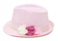 Kapelusz Słomkowy Trilby dla Dziewczynki Plażowy na Lato z Kwiatkami 54