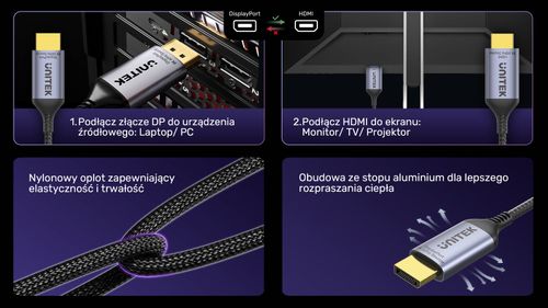 Unitek Kabel DisplayPort 1.4 do HDMI 2.1, 8K, 1,8m na Arena.pl