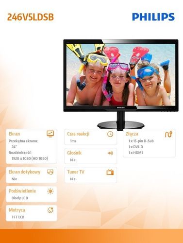 Monitor 24 246V5LDSB LED DVI HDMI Czarny na Arena.pl