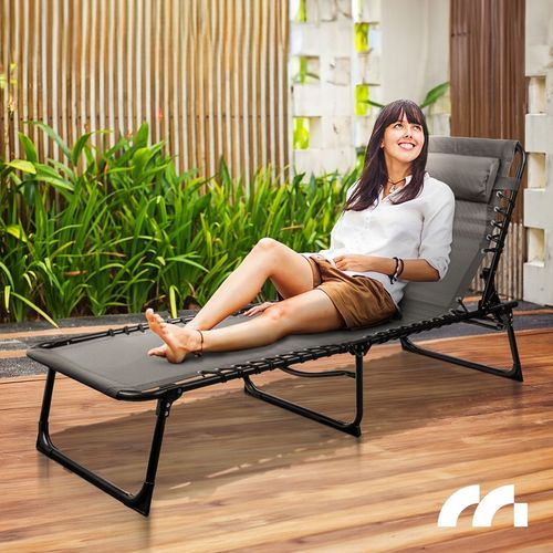 LEŻAK OGRODOWY SKŁADANY LEŻANKA ŁÓŻKO FOTEL PLAŻOWY Z KIESZONKĄ I PODUSZKĄ na Arena.pl