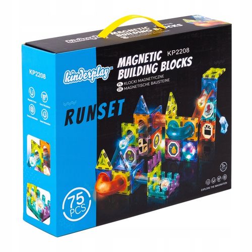 KLOCKI MAGNETYCZNE KONSTRUKCYJNE ŚWIECĄCY TOR PANELE 75 elementów na Arena.pl