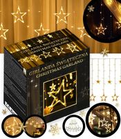 KURTYNA ŚWIETLNA GWIAZDKI OZDOBY ŚWIĄTECZNE LAMPKI 120 LED BIAŁY CIEPŁY