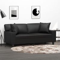 2-osobowa sofa z poduszkami, czarna, 140 cm, sztuczna skóra