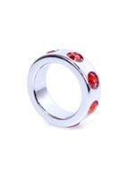 pierścień metal cock ring with red diamonds small