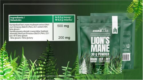 LION'S MANE SOPLÓWKA JEŻOWATA EKSTRAKT PAMIĘĆ 500mg DER 25:1 30g HIRO.LAB na Arena.pl