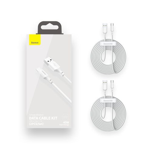 kabel usb do usb-c baseus simple wisdom, 40w, 5a, 1.5m (biały) 2szt. na Arena.pl