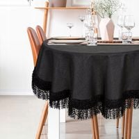 Elegancki obrus na stół JASPER okrągły 180 czarny frędzle glam dekoracyjny