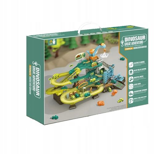 MEGA TOR SAMOCHODOWY PARKING POCIĄG DŹWIG KOLEJKA STACJA TUNEL DINOZAUR REX na Arena.pl