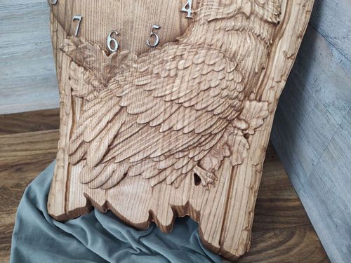 Zegar ścienny drewno z sową na tle księżyca motyw myśliwski 50cm na prezent na Arena.pl