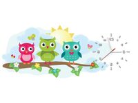 100X40CM ZEGAR TRZY MAŁE SÓWKI GAŁĄZCE OBRAZ