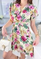 Sukienka mini w kwiaty z falbankami kopertowa NATURALLY