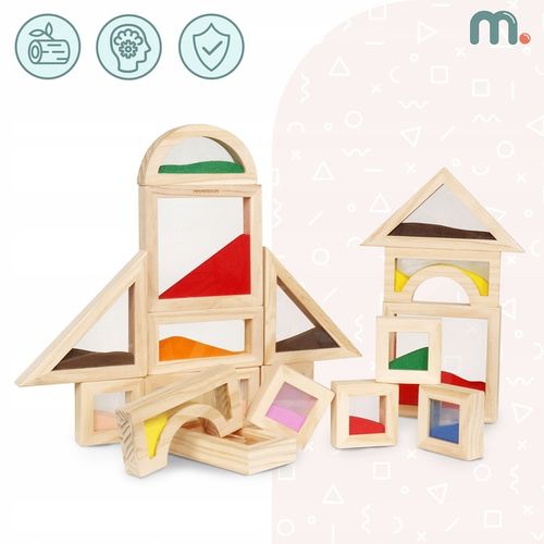 Drewniane klocki sensoryczne dla dzieci – zestaw 18 elementów do zabawy na Arena.pl