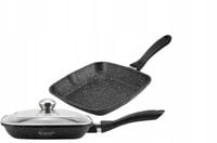 Patelnia GRILLOWA MARMUROWA Z POKRYWĄ Patelnia DO GRILOWANIA Z ROWKIEM 24cm