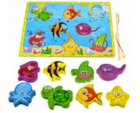 ŁOWIENIE RYBEK Z DREWNIANĄ WĘDKĄ PUZZLE