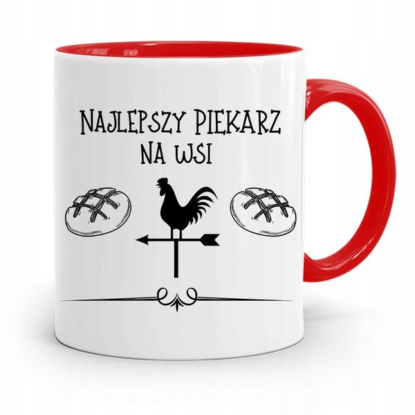 Kubek Czerwony Dla Piekarza Najlpeszy Na Wsi Z Nadrukiem Ze Zdjęciem zdjęcie 1
