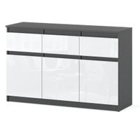 Komoda Do Salonu 3 Szuflady 120cm Pojemna Szafka Rtv Szara Biały Połysk