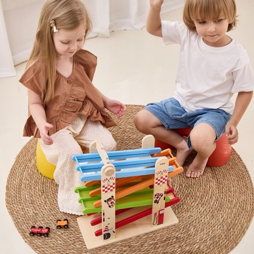 VIGA Drewniana Podwójna Zjeżdżalnia Dla Samochodzików Tor Wyścigowy na Arena.pl