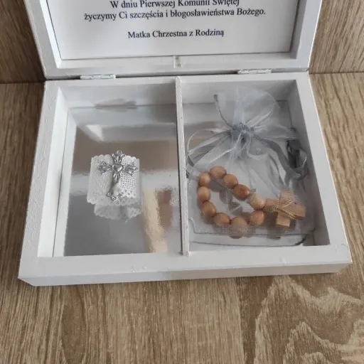 Pudełko na pieniądze prezent Pamiątka I Komunii chrzestnej dziadków aniołek zdjęcie 6