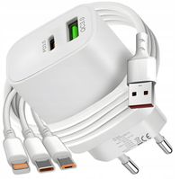 SZYBKA ŁADOWARKA SIECIOWA DO TELEFONU 2xUSB QUICK CHARGE ZESTAW KABEL 3w1