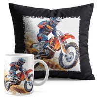 ZESTAW KUBEK + PODUSZKA CZARNA - MOTOR MOTOCYKL MOTOCROSS