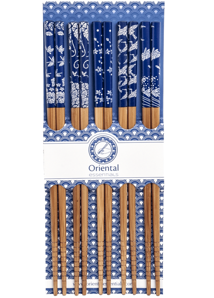 Zestaw drewnianych pałeczek z niebieskimi motywami 22,5cm - 5 par zdjęcie 1