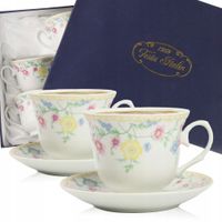 ZESTAW 6SZT FILIŻANEK 250ML Z TALERZYKAMI PORCELANA NA KAWE HERBATE PREZENT