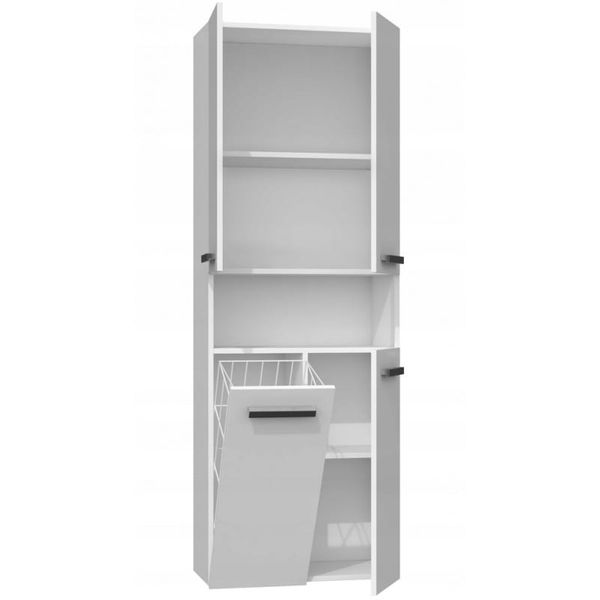 Szafka łazienkowa z 5 pół. i koszem na pranie Biały mat/połysk TS-0754 zdjęcie 3