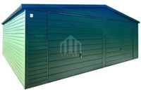 Garaż blaszany 7x5m - 2x brama uchylna - zielony - dach dwuspadowy  SO136