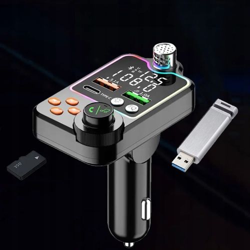 TRANSMITER BLUETOOTH SAMOCHODOWY BT 5.0 ŁADOWANIE QC 3x USB RGB AUDIO FM na Arena.pl