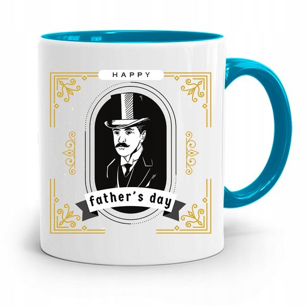 Kubek Błękitny Dla Taty Ojca Happy Father's Day Z Nadrukiem Ze Zdjęciem zdjęcie 1