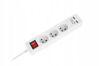 2 x Przedłużacz listwa zasilająca 1,5m 3 gniazda 2xUSB 3x1,0mm2 włącznik Re