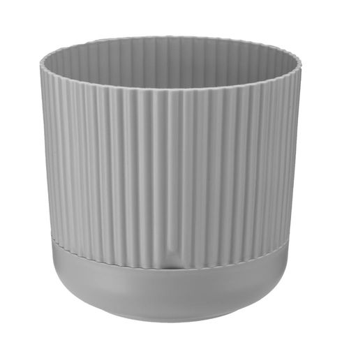 Doniczka plastikowa z podstawką osłonka 14 cm matowa szara prążkowany wzór na Arena.pl
