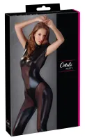 cottelli collection kombinezon xl czarny wetlook z siatką i zamkami