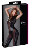 cottelli collection kombinezon xl czarny wetlook z siatką i zamkami