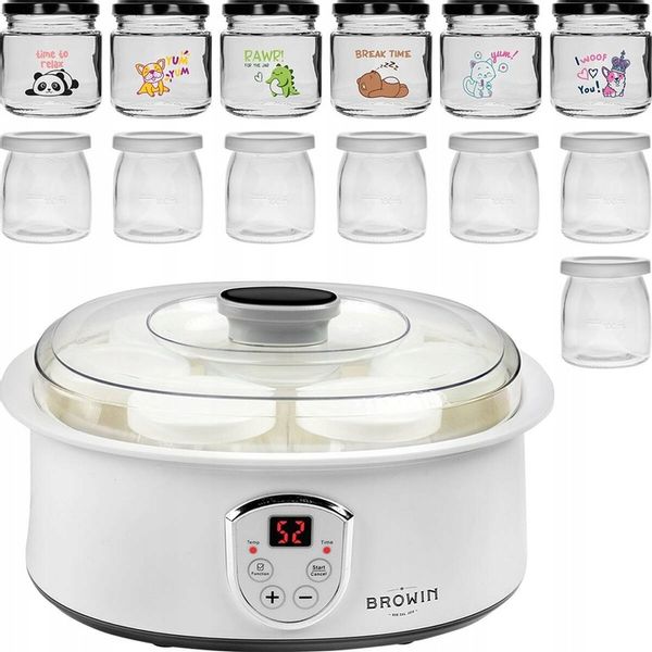 Zestaw Jogurtownica BROWIN 1,3L 20W termostat + 13 x SŁOIKI - 20-60 C TIMER zdjęcie 1