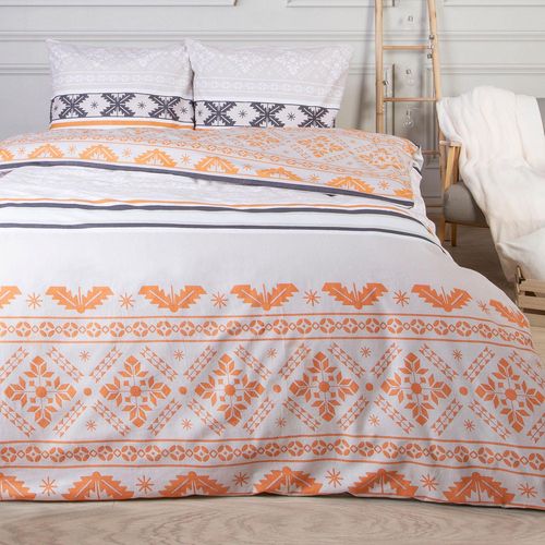 Pościel świąteczna 220x200 GRUBA 100% BAWEŁNA FLANELOWA boho pomarańczowy na Arena.pl