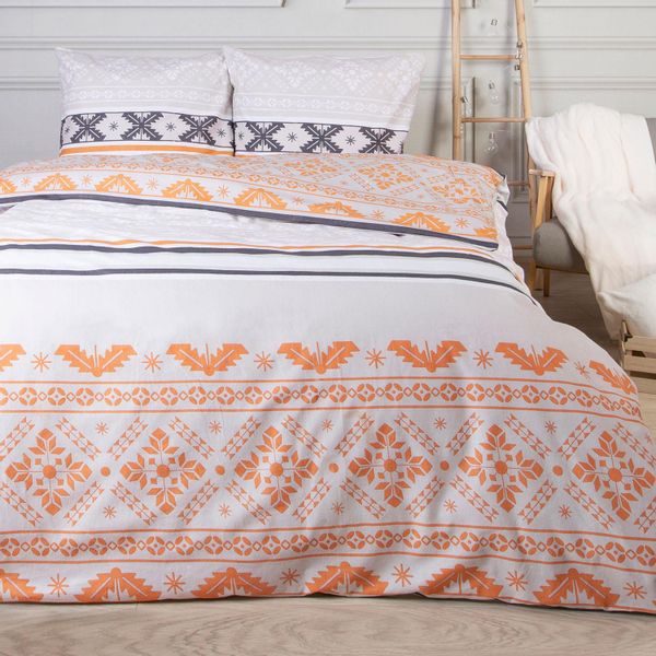 Pościel świąteczna 220x200 GRUBA 100% BAWEŁNA FLANELOWA boho pomarańczowy zdjęcie 2