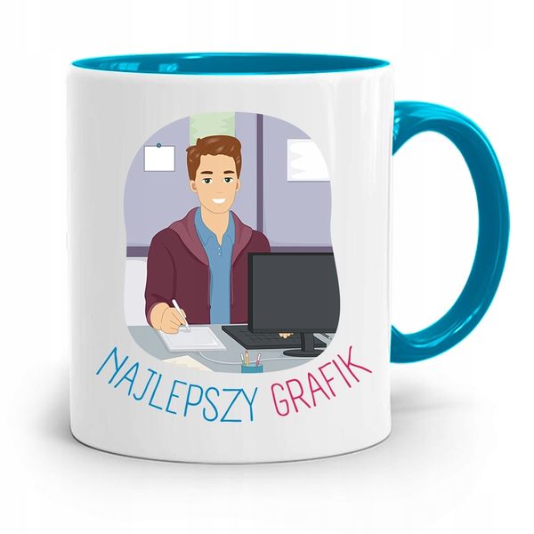 Kubek Błękitny Dla Grafika Najlepszy Grafik Z Nadrukiem Ze Zdjęciem zdjęcie 1