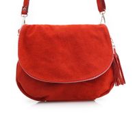 VERA PELLE torebka zamszowa listonoszka chlebak z paskiem V225 czerwona