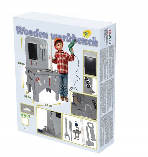 KOLOR Drewniany warsztat majsterkowicz tablet kłódka imadło schowek piła PL na Arena.pl