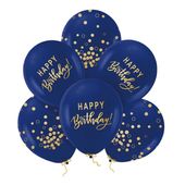Balony lateksowe Happy Birthday granatowo-złote, 6 szt.