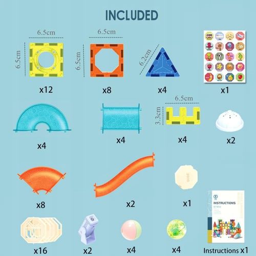 KLOCKI MAGNETYCZNE ŚWIECĄCE STEM 75 ELEMENTÓW TOR KULKOWY LED3+ MAGNA TILES na Arena.pl