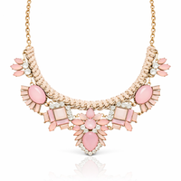 efektowny naszyjnik kolia kryształy różowy, pleciony rzemyk n1097