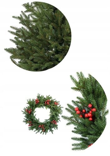 Wianek Świąteczny Świerk NATURA z JARZĘBINĄ 3D 100%PE 60 cm KOMINEK drzwi na Arena.pl