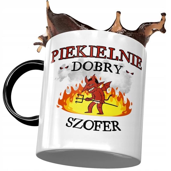 Kubek Czarny Dla Szofera Piekielnie Dobry Szofer Z Nadrukiem Ze Zdjęciem zdjęcie 1