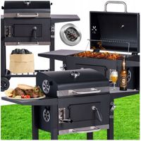 Grill Węglowy Ogrodowy Duży Gril Rodzinny Pokrywa Popielnik Ruszt Żeliwny