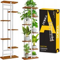 KWIETNIK METALOWY 7-POZIOMWY PIĘTROWY STOJAK NA DONICZKI KWIATY DREWNO
