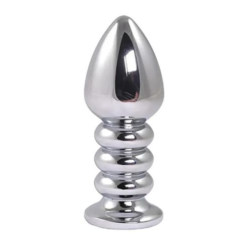 silver large ribbed butt plug with pink crystal na Arena.pl
