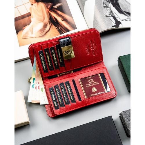 lakierowany, duży portfel-piórnik damski ze skóry naturalnej w czerwonym na Arena.pl