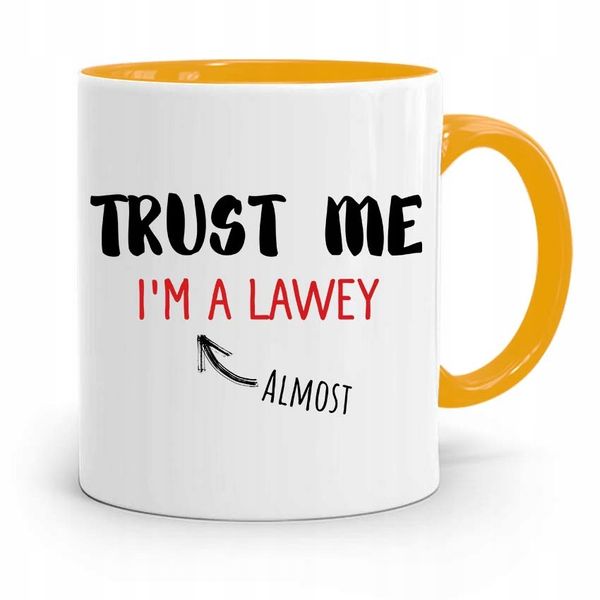 Kubek Żółty Prezent Dla Prawnika Mecenasa Trust Me Z Nadrukiem Ze Zdjęciem zdjęcie 1